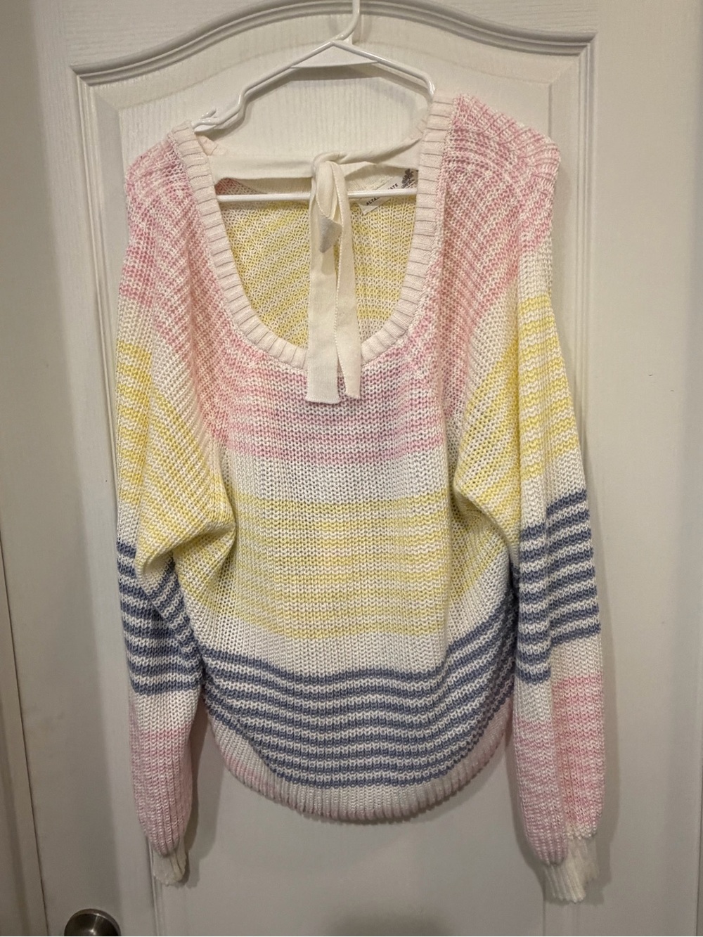 Altar'd State Pastel Striped Scoop Neck Sweater with Back Tie